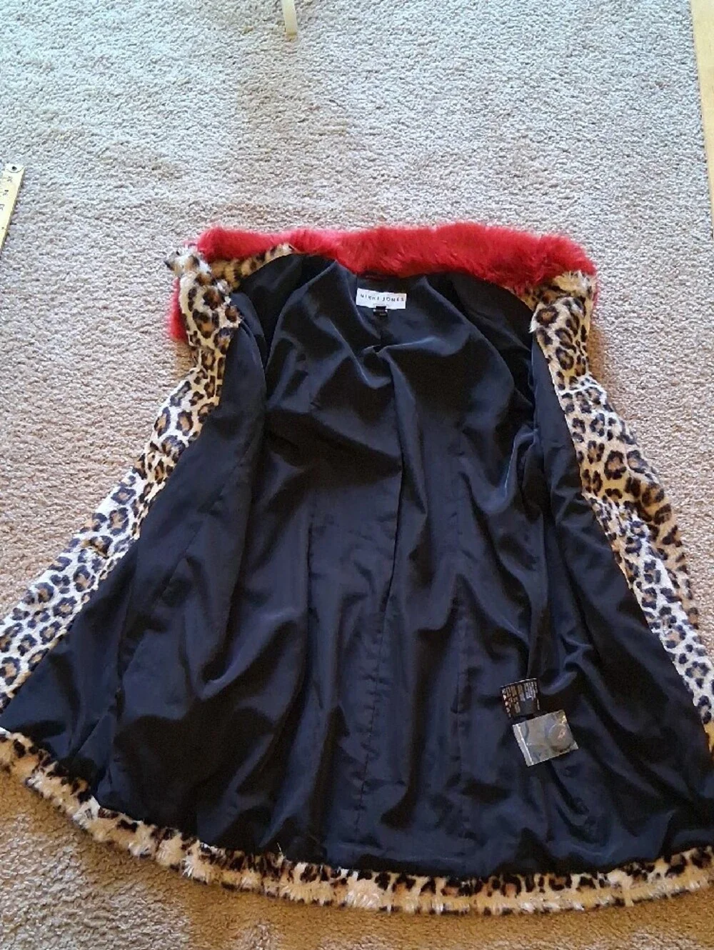 Nikki Jones Leopard Print Teddy Coat with Red Faux Fur Collar - Women's Jacket - Picture 9 of 14